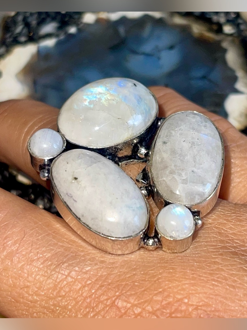 Rainbow Moonstone Oversize Ring Size 8 1/2